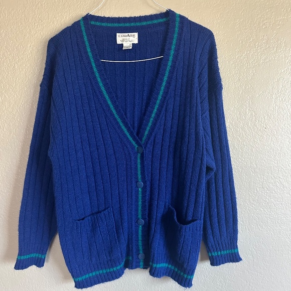 Vintage 80's/90's Blue Varsity Preppy Cardigan Size L - Academia Americana - Picture 2 of 5